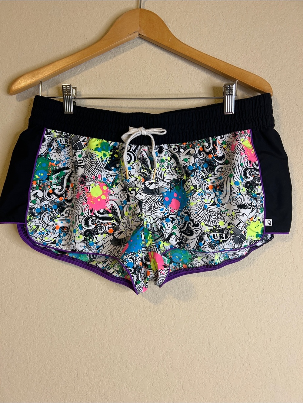 Ocean Pacific Vintage Y2K Shorts with Neon Multicolor for Women Size Large 11-13
